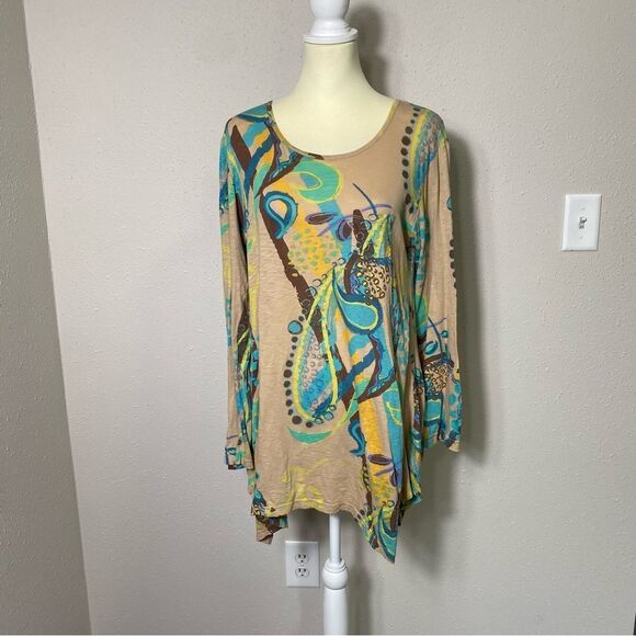Fresh Produce Rio Long Sleeve Colorful Asymmetrical Tunic Top Women's Size M - Picture 8 of 14